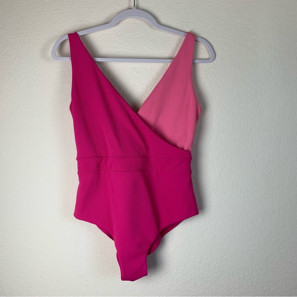 Women’s Two-Tone Pink Wrap One-Piece Swimsuit